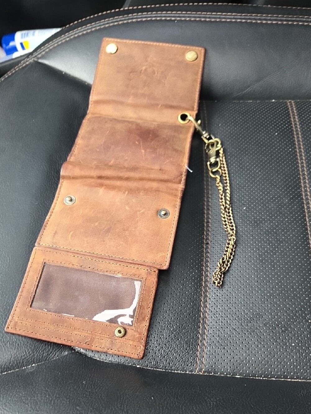 Men's Brown Leather Chain Wallet Card Holder - Picture 9 of 10